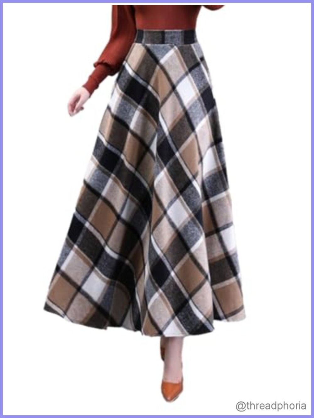 Womens Plaid A-Line Long Skirt High Waist Winter Tartan with Pockets